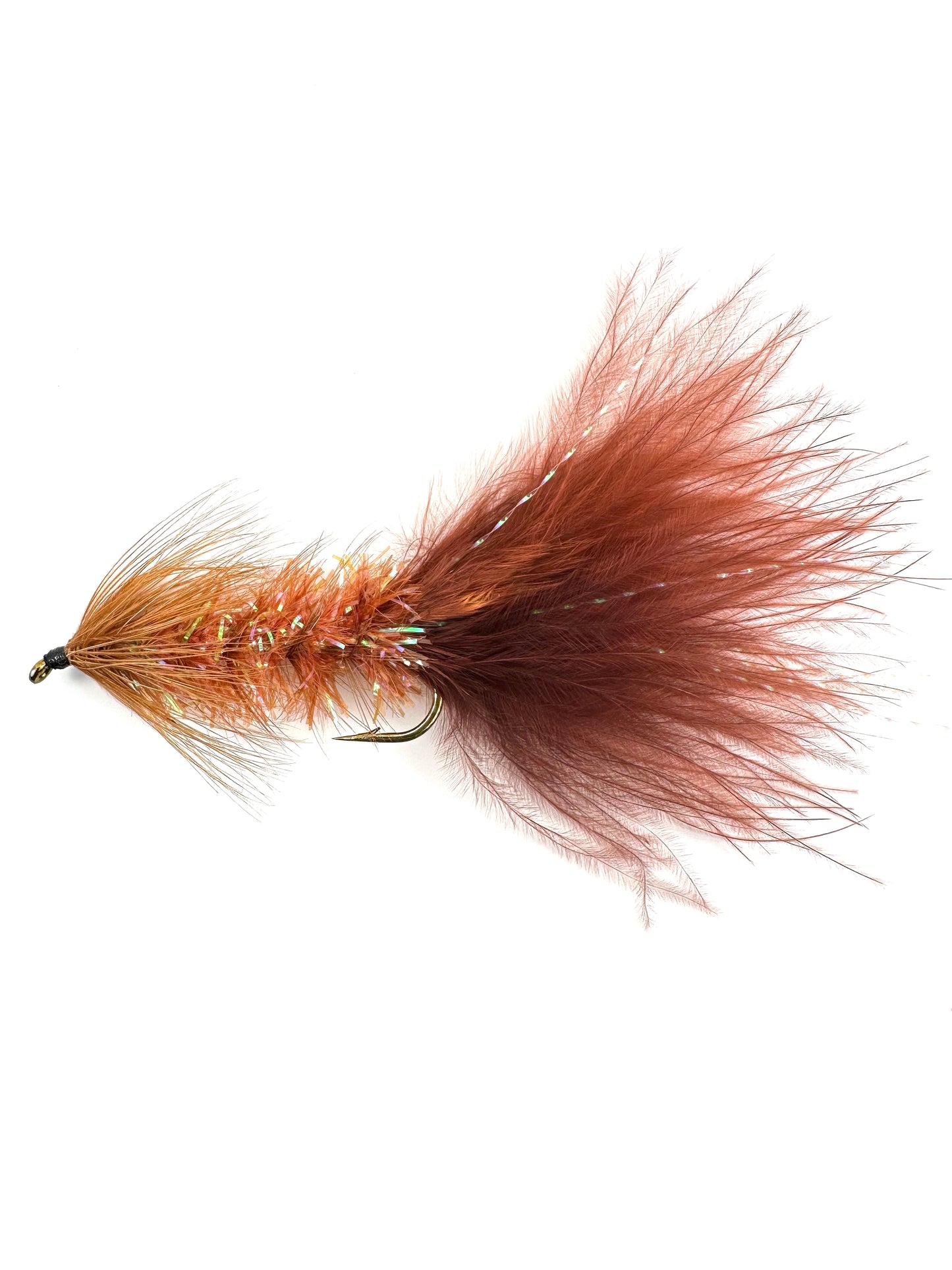 Brown Crystal Woolly Bugger fly—a sparkling, versatile fly fishing lure effective for catching trout, bass, and salmon in freshwater rivers and lakes.