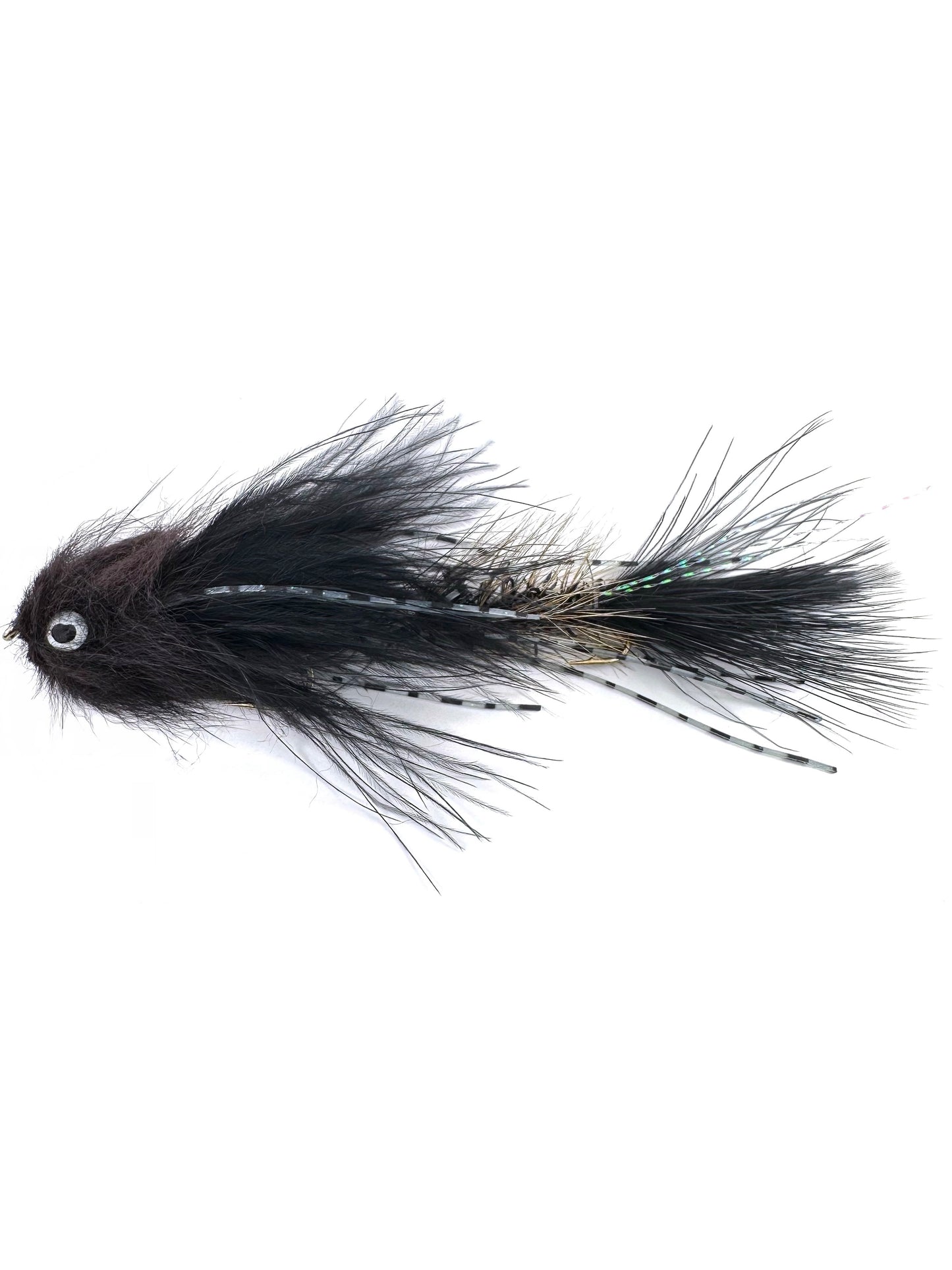 Black Heisenberg articulated streamer fly—a highly effective fly fishing lure for targeting large trout, bass, and other predatory fish in freshwater rivers and streams.