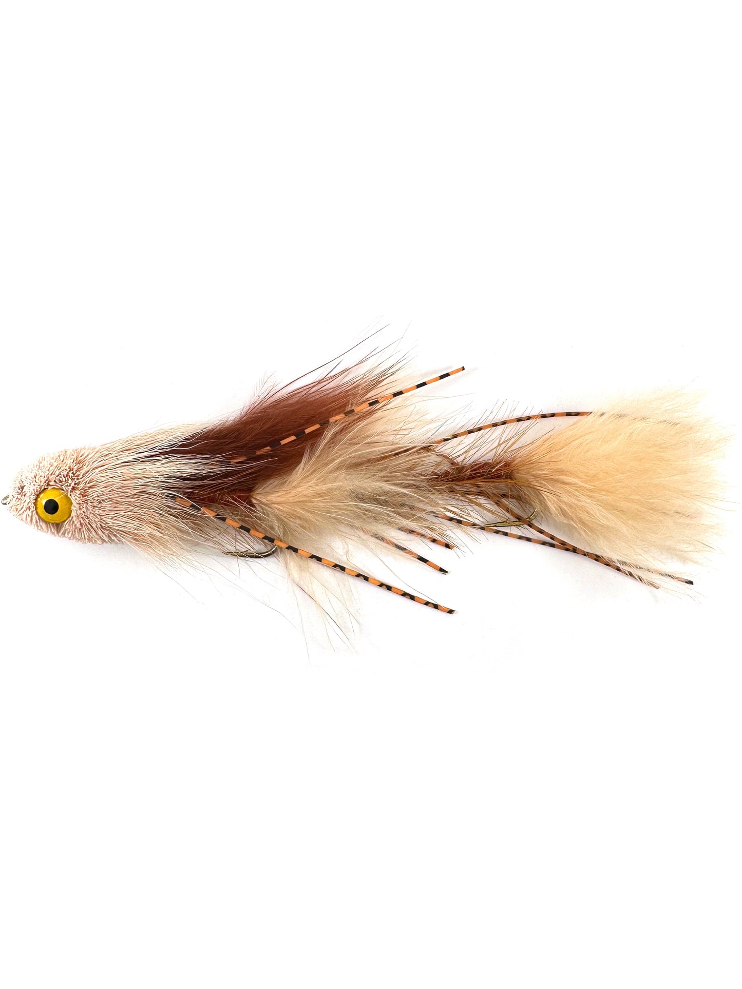 Tan and Brown Articulated Sex Dungeon Streamer Fly—a premium fly fishing lure ideal for catching large trout, bass, and pike in freshwater rivers and lakes.