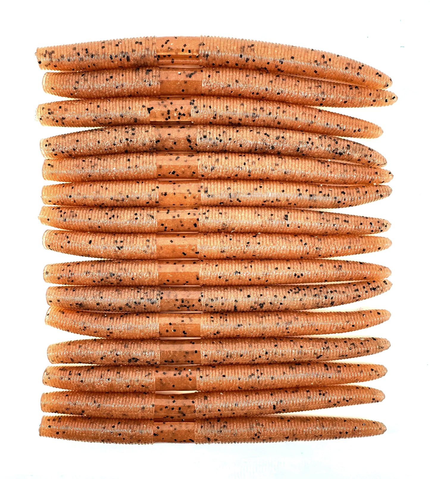 Brown Cinnamon 15 pack five inches Senkos for bass fishing, soft plastic stick baits designed for targeting largemouth and smallmouth bass. Durable and versatile, perfect for wacky rig, Texas rig, or weightless presentations. Natural brown cinnamon color mimics real baitfish and worms, ideal for bass in lakes and rivers. High-quality senko baits for effective bass fishing.