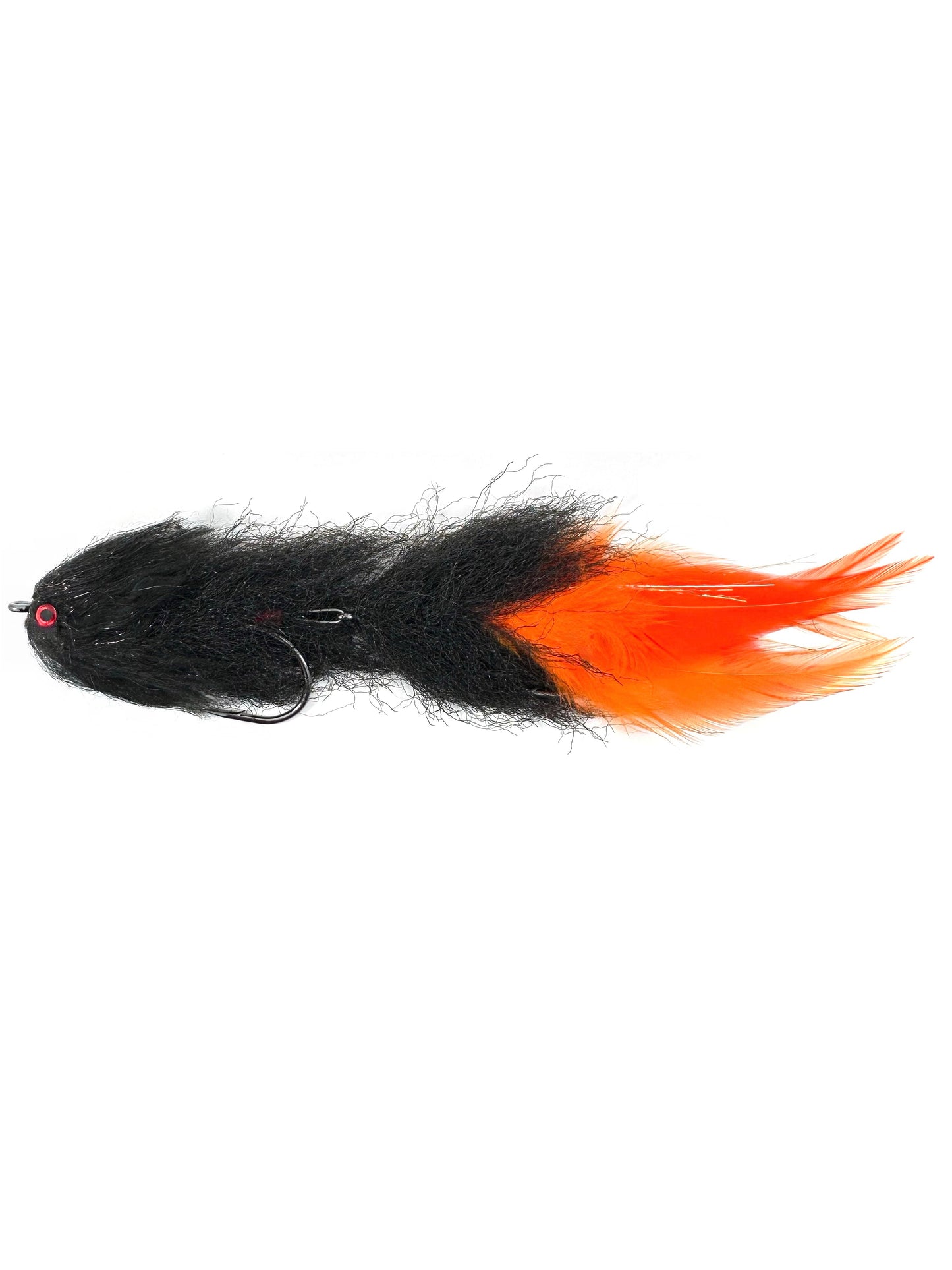 Yale Sale Articulated Streamer Fly in black and orange for fly fishing, designed to target pike, bass, musky, and other predatory fish. Featuring a two-part articulated body for realistic movement, this streamer mimics baitfish in vibrant colors. Hand-tied with durable materials, perfect for fishing in rivers and lakes. High-quality Yale Sale Articulated Streamer for aggressive strikes and effective fly fishing presentations.