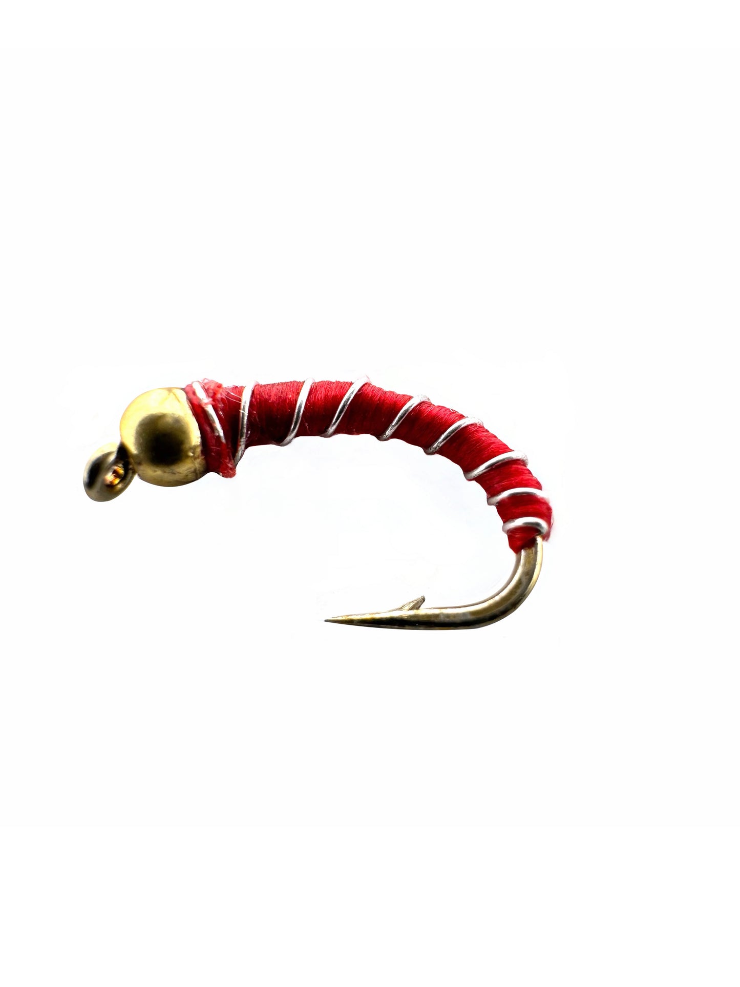 ECOROE red zebra midge fly for trout fishing, effective in clear water and suitable for fly fishing year-round.