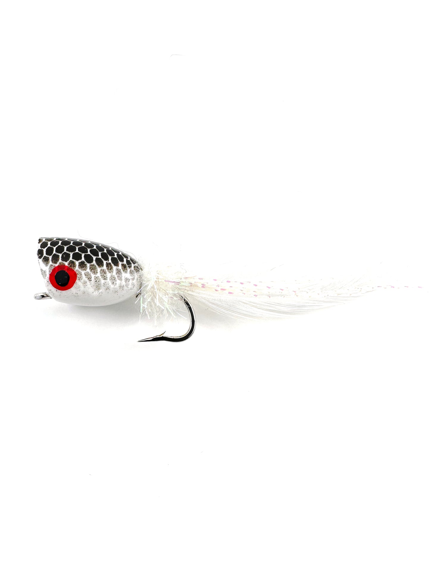Popper fly for fly fishing, ideal for targeting bass, pike, and other surface-feeding fish. High-quality, durable design with a popping action that mimics injured prey, perfect for topwater fishing in lakes and rivers.
