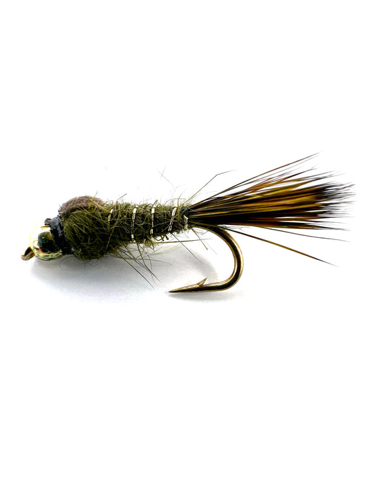 OLIVE Bead Head Hare's Ear Nymph Fly for Fly Fishing – Premium Hand-Tied All-Purpose Nymph with Natural Hare's Ear Dubbing, Ideal for Trout Anglers Targeting Various Insect Hatches.