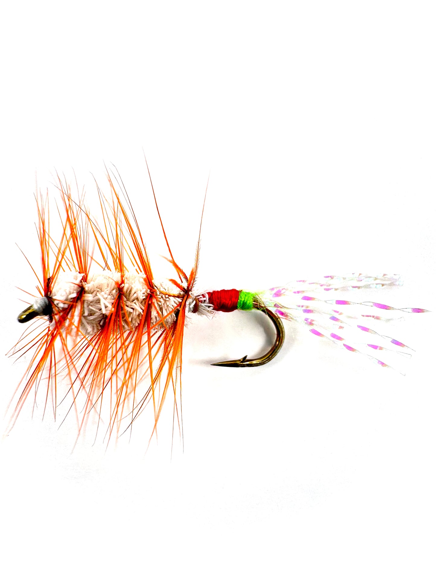 Orange and White Buck Bug Fly for Fly Fishing – Premium Hand-Tied Lure Ideal for Trout, Bass, and Freshwater Anglers.