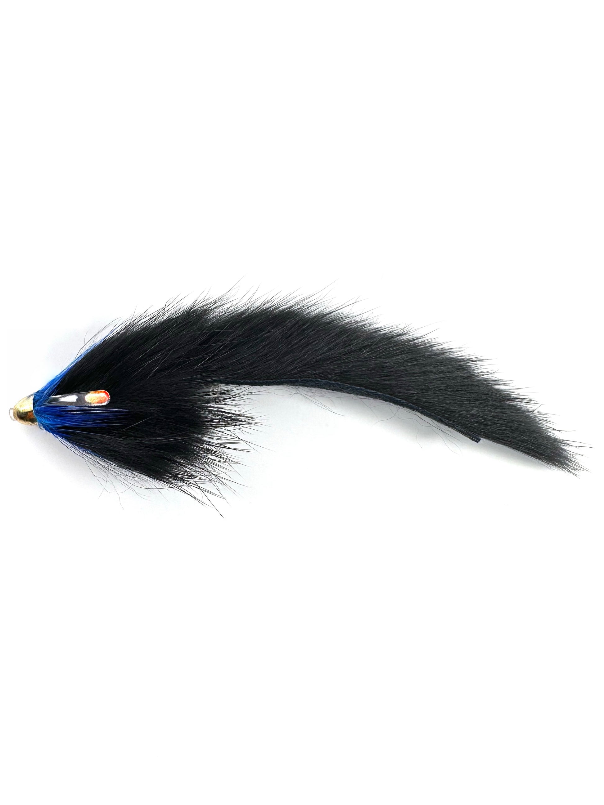 Bunny Leech Black Blue Tube Spey Fly for fly fishing, designed to target salmon, steelhead, and trout. Hand-tied with premium rabbit fur for lifelike movement, mimicking leeches in freshwater rivers and streams. Ideal for Spey casting techniques, offering durability and effectiveness in attracting aggressive strikes. High-quality Bunny Leech Tube Spey Fly for successful fly fishing presentations.