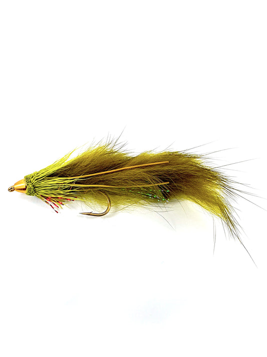 Olive Conehead Zuddler Streamer Fly for Fly Fishing – Premium Hand-Tied Lure with Rabbit Strip and Conehead for Deep Diving Action, Ideal for Trout, Bass, and Pike Anglers.