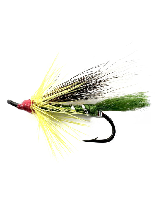 Cosseboom Spey Fly for fly fishing, designed for targeting salmon, steelhead, and trout. Hand-tied with a classic green, yellow, and silver pattern, ideal for swinging in rivers and streams. Made with durable materials for long-lasting performance in tough fishing conditions. High-quality Cosseboom Spey Fly for effective fly fishing presentations and attracting aggressive strikes.