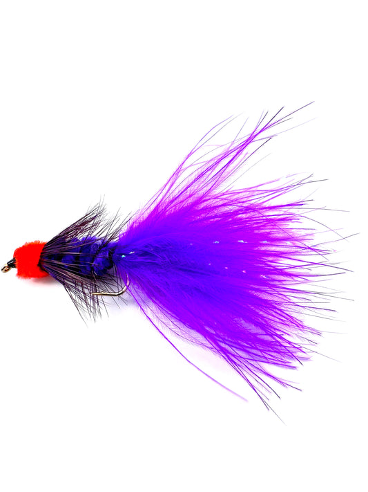 Egg Sucking Leech Fly for Fly Fishing – Premium Hand-Tied Lure with Purple Leech Body and Bright Egg Head, Ideal for Salmon, Steelhead, and Trout Anglers.