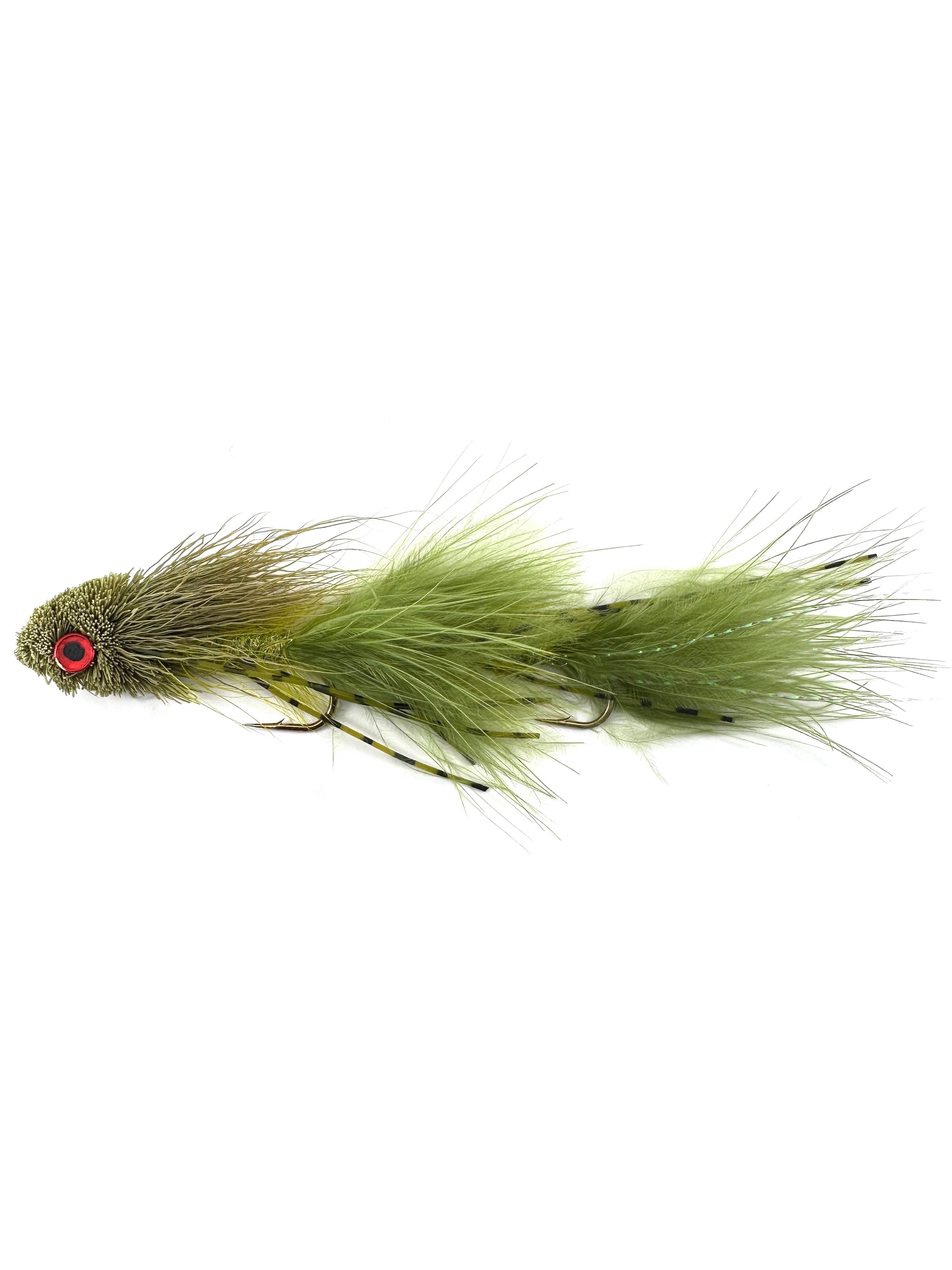 Olive Articulated Sex Dungeon Streamer Fly—a premium fly fishing lure ideal for catching large trout, bass, and pike in freshwater rivers and lakes.