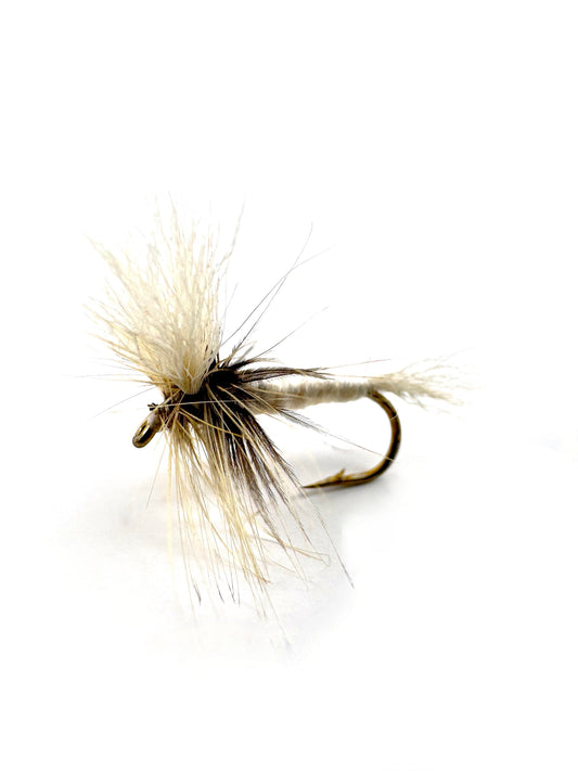 White Wulff Dry Fly for Fly Fishing – Premium Hand-Tied High-Visibility Dry Fly with White Wings, Ideal for Trout Anglers in Fast Water Conditions.