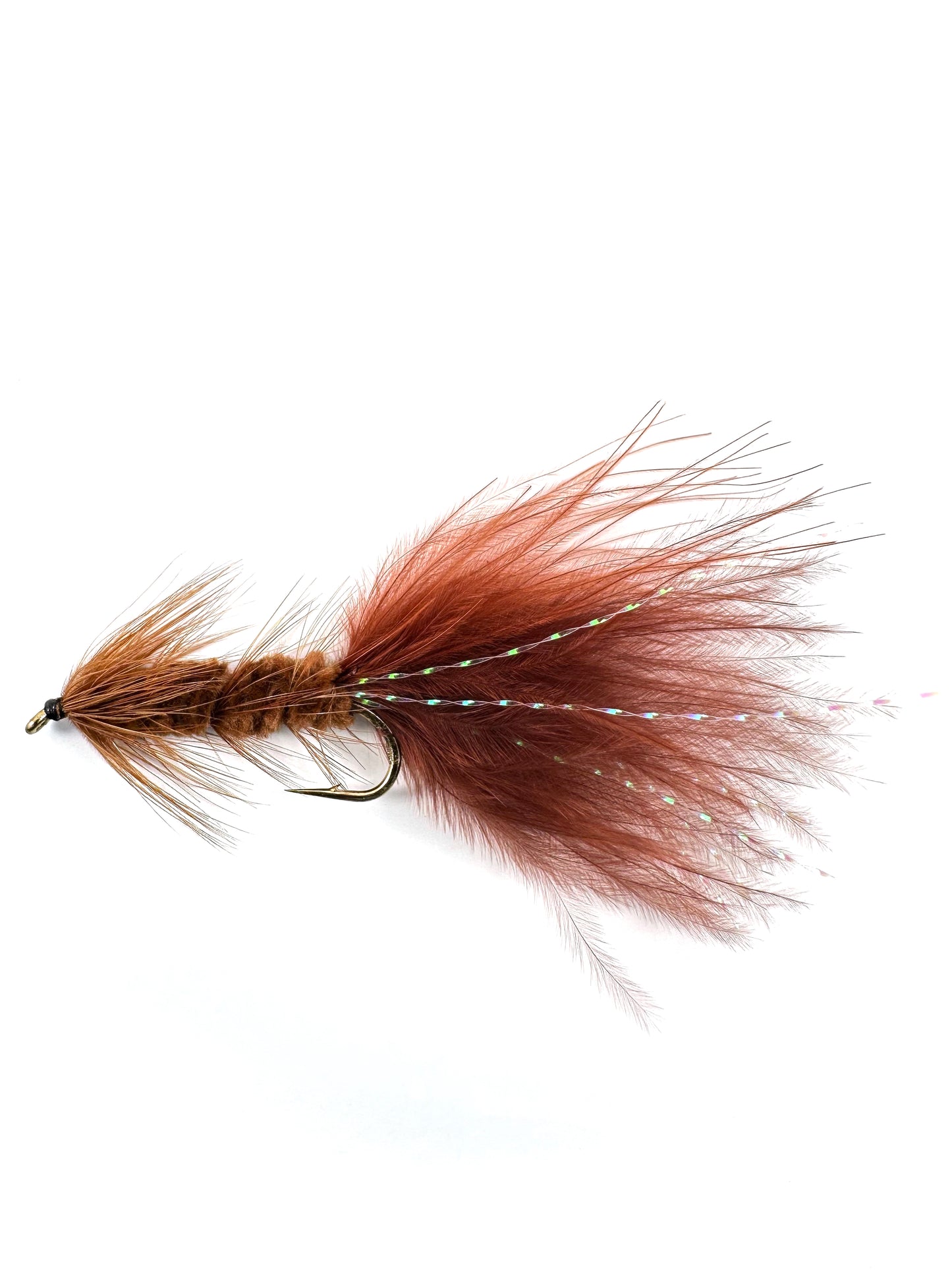 Brown Woolly Bugger fly—a versatile fly fishing lure for catching trout, bass, and other freshwater game fish.