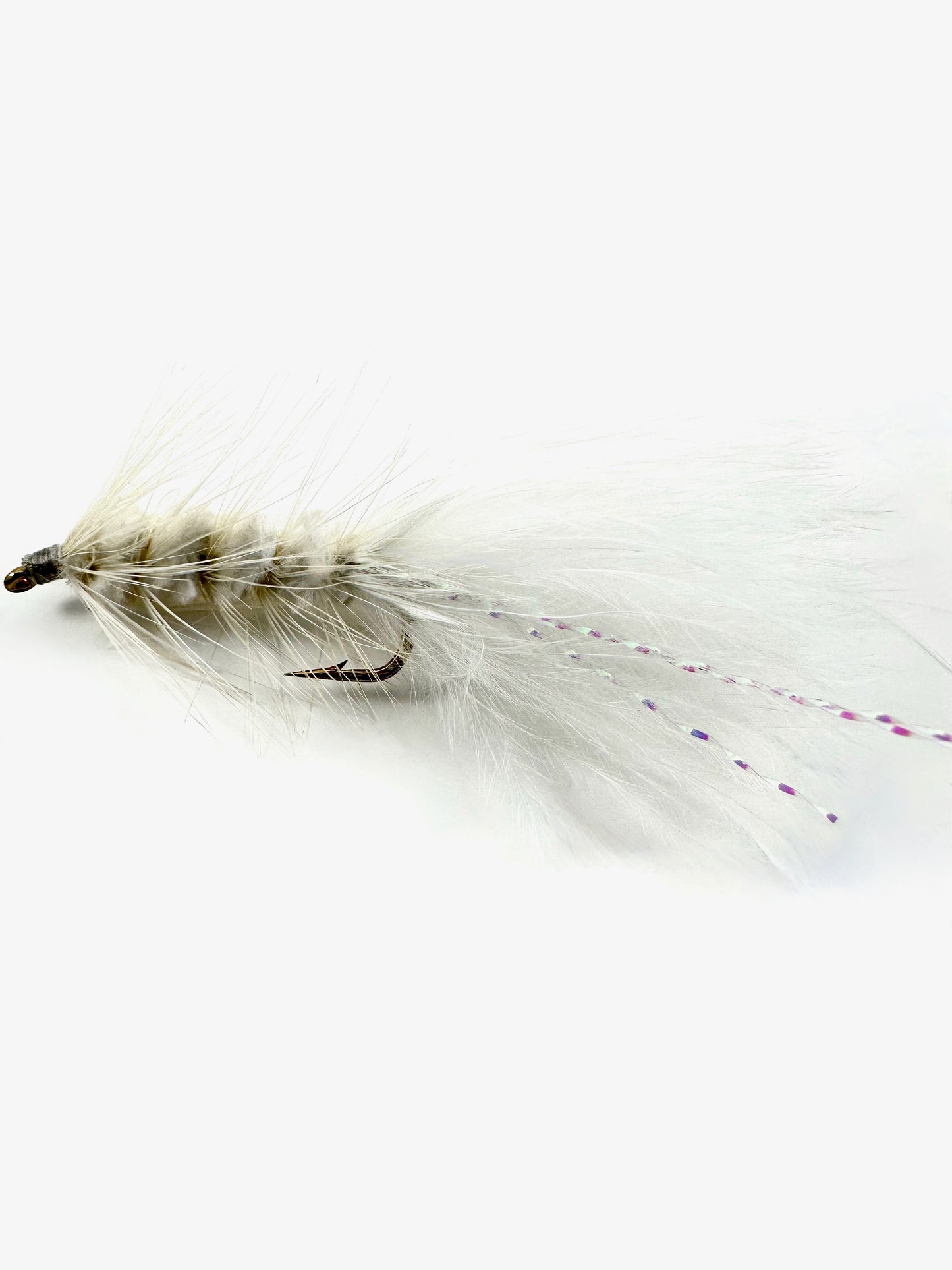 White Unweighted Woolly Bugger Fly for Fly Fishing – Hand-Tied Durable Lure with Realistic Wool Body, Ideal for Trout and Bass Anglers, Versatile Floating Fly.