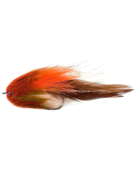 Yale Sale Single Hook brown white orange pattern Streamer Fly for fly fishing, designed to target trout, bass, and other predatory fish. Hand-tied with durable materials, this streamer features a single hook and lifelike motion to mimic baitfish, ideal for freshwater fishing in rivers and lakes. High-quality Yale Sale Single Hook Streamer for effective fly fishing presentations and aggressive strikes.